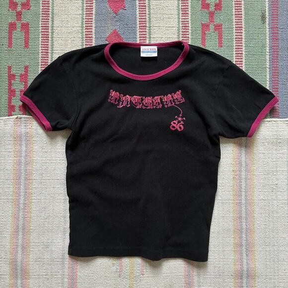 Stray Rats Ratgirl 86 Blank Pink Skate Baby Tee Ringer - Picture 2 of 7